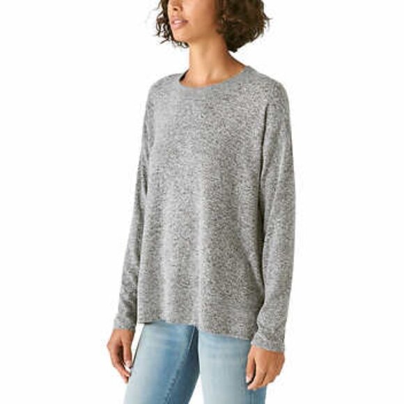 Lucky Brand Women's Heather Gray Casual Crew Neck Top Long Sleeves - Picture 2 of 4